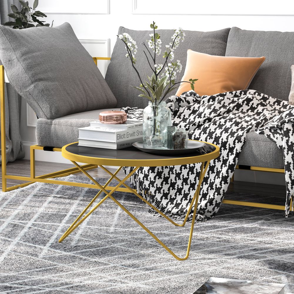 Tempered Glass Coffee Table Art Deco Side End Table w/ Hairpin Legs 65x65x40cm