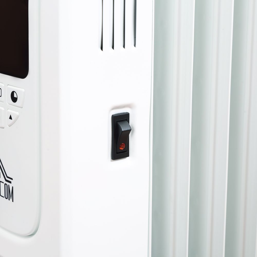 1630W Oil Filled Radiator, 7 Fin Portable Heater w, Timer Remote Control White