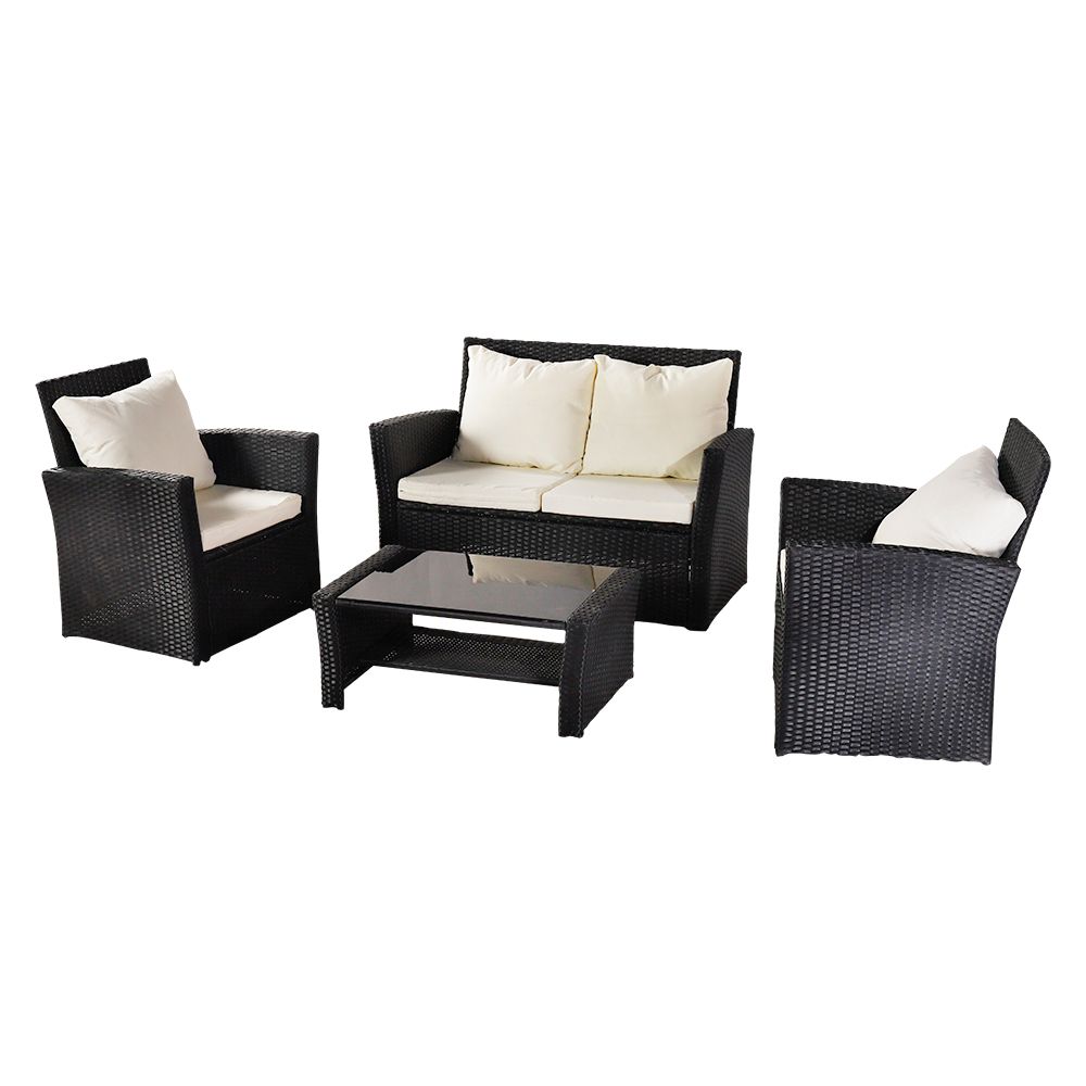 Oshion Outdoor Rattan Combination Four-piece Package-Black Package-1 (Combination Total 2 Boxes)