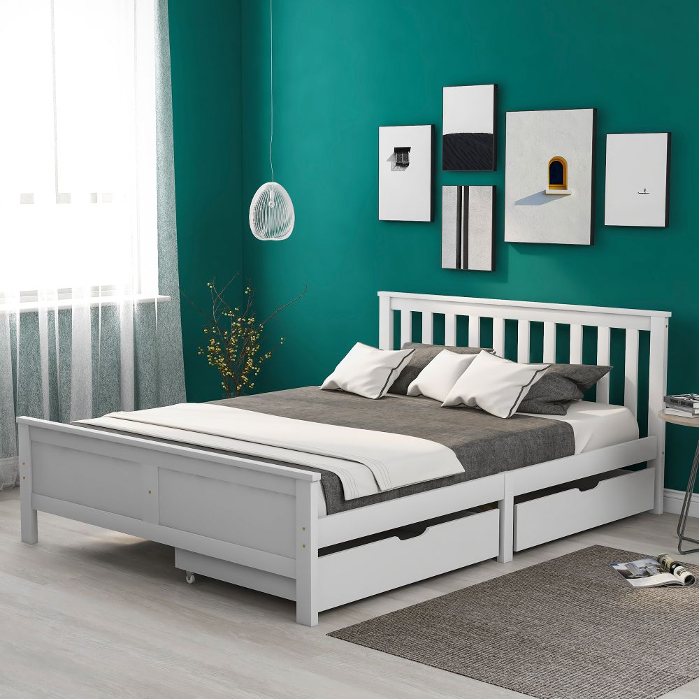 wooden bed with drawers