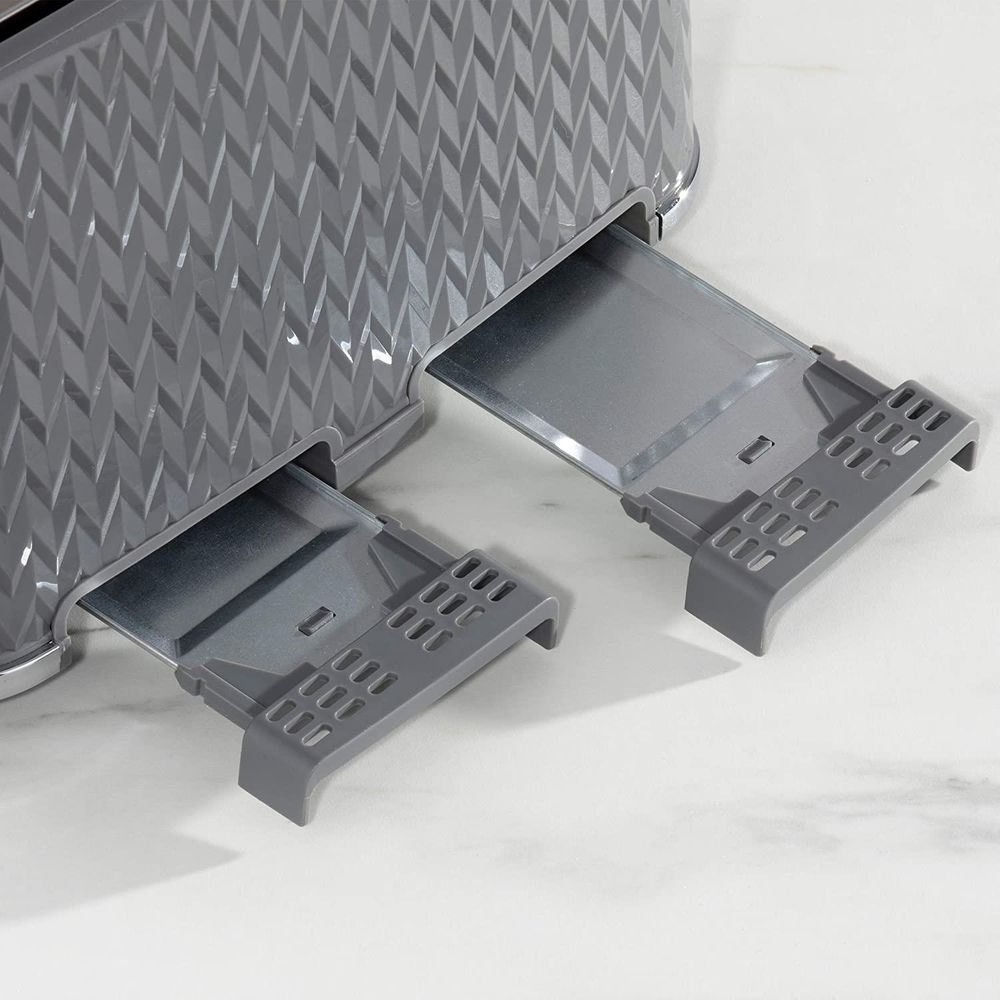 Daewoo SDA1865 Argyle Patterned Reheat, Defrost & Cancel Controls and Electronic Browning Feature, Removable Crumb Tray and Anti-Jam Function, 220-240V/50-60Hz, Grey 4 Slice Toaster