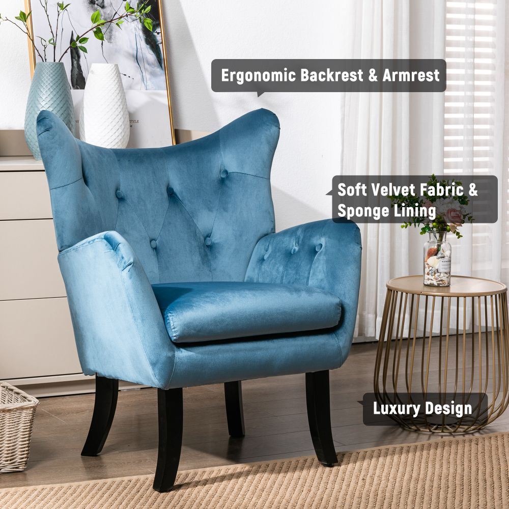 Mid Century Wingback Arm Chair,Modern Upholstered Fabric High Back Accent Chair