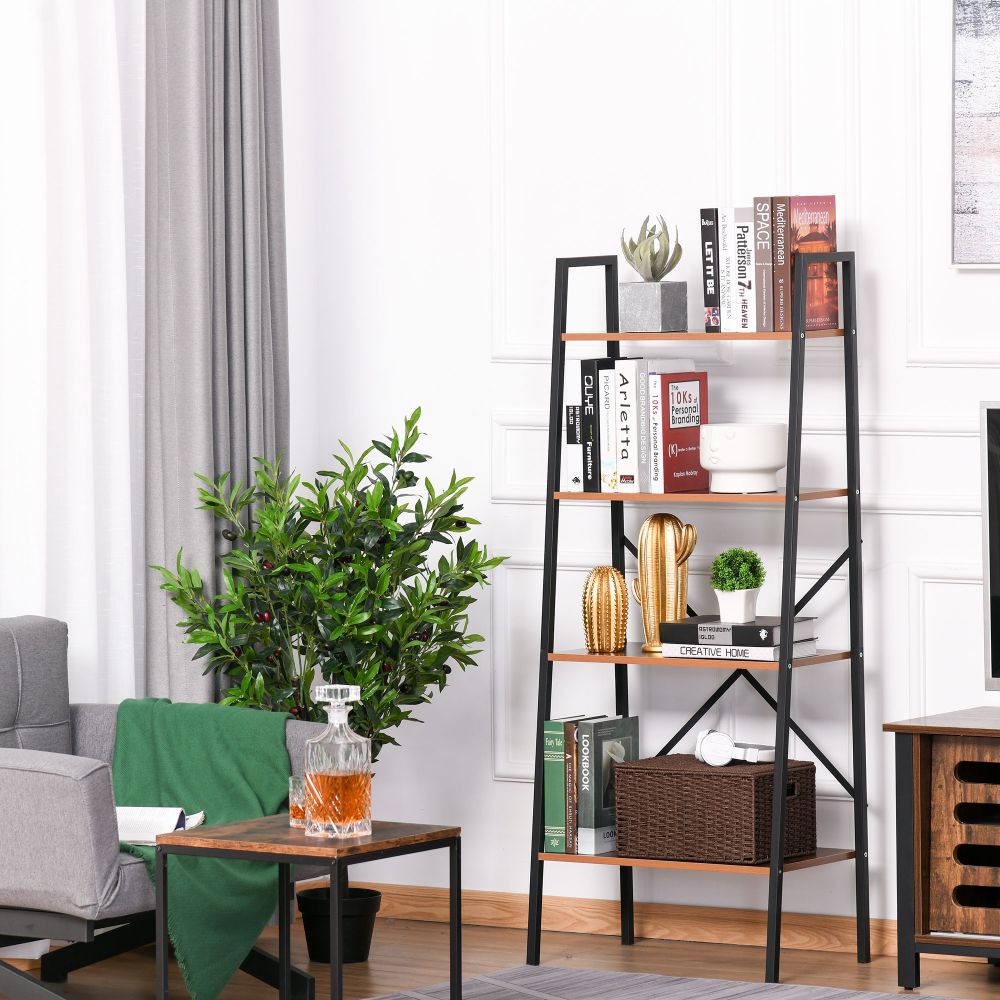 4-Tier Vintage Ladder Shelf Bookcase Storage Rack Stand Plants DisplayBookshelf