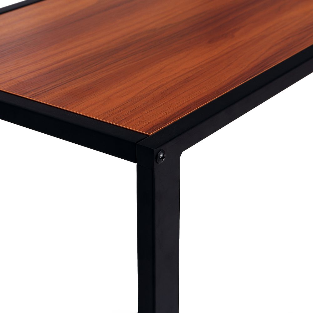 Industrial C-Shape Side Table w, Steel Frame Wide Base Foot Pads Walnut
