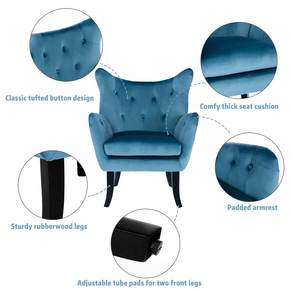 Mid Century Wingback Arm Chair,Modern Upholstered Fabric High Back Accent Chair