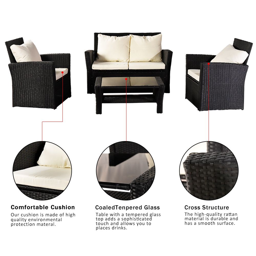 Oshion Outdoor Rattan Combination Four-piece Package-Black Package-1 (Combination Total 2 Boxes)