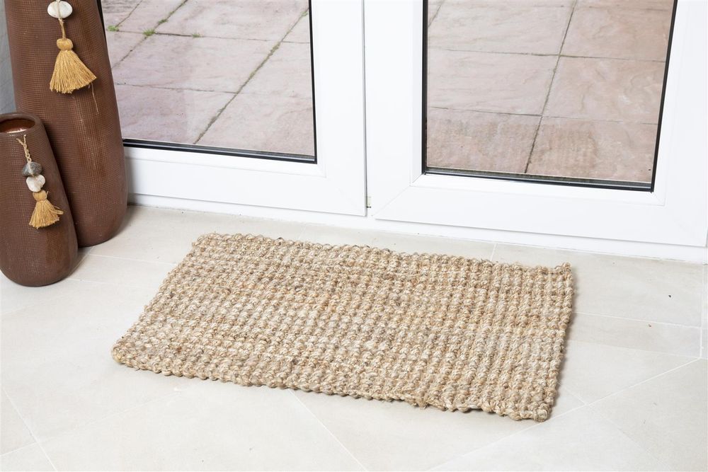 Whitefield Jute Boucle Mat Biodegradable Handspun Shoe Scrape Indoor 100% Jute 45x75cm - Beige