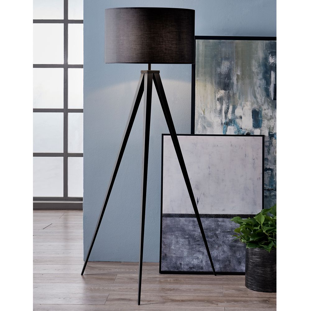 Romanza Tripod Standing Floor Lamp & Shade, Modern Lighting, Black
