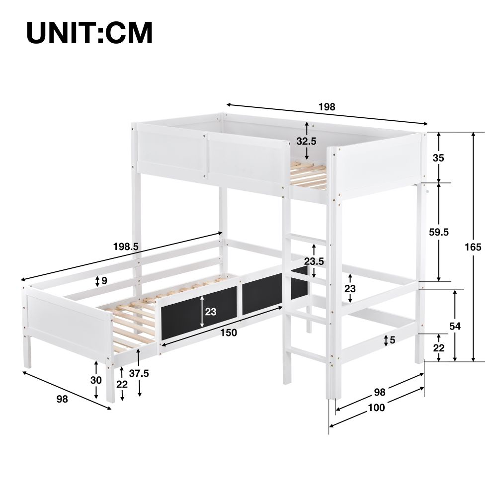 Bunk Bed L Shape Sleeper Bed with Blackborad for Children and Teens 3FT