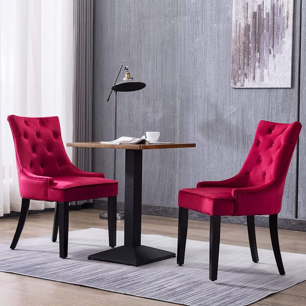 Dining Chairs Set of 2 Velvet Fabric Chairs with Wooden Style Metal Legs for Dining Room,Red(And many