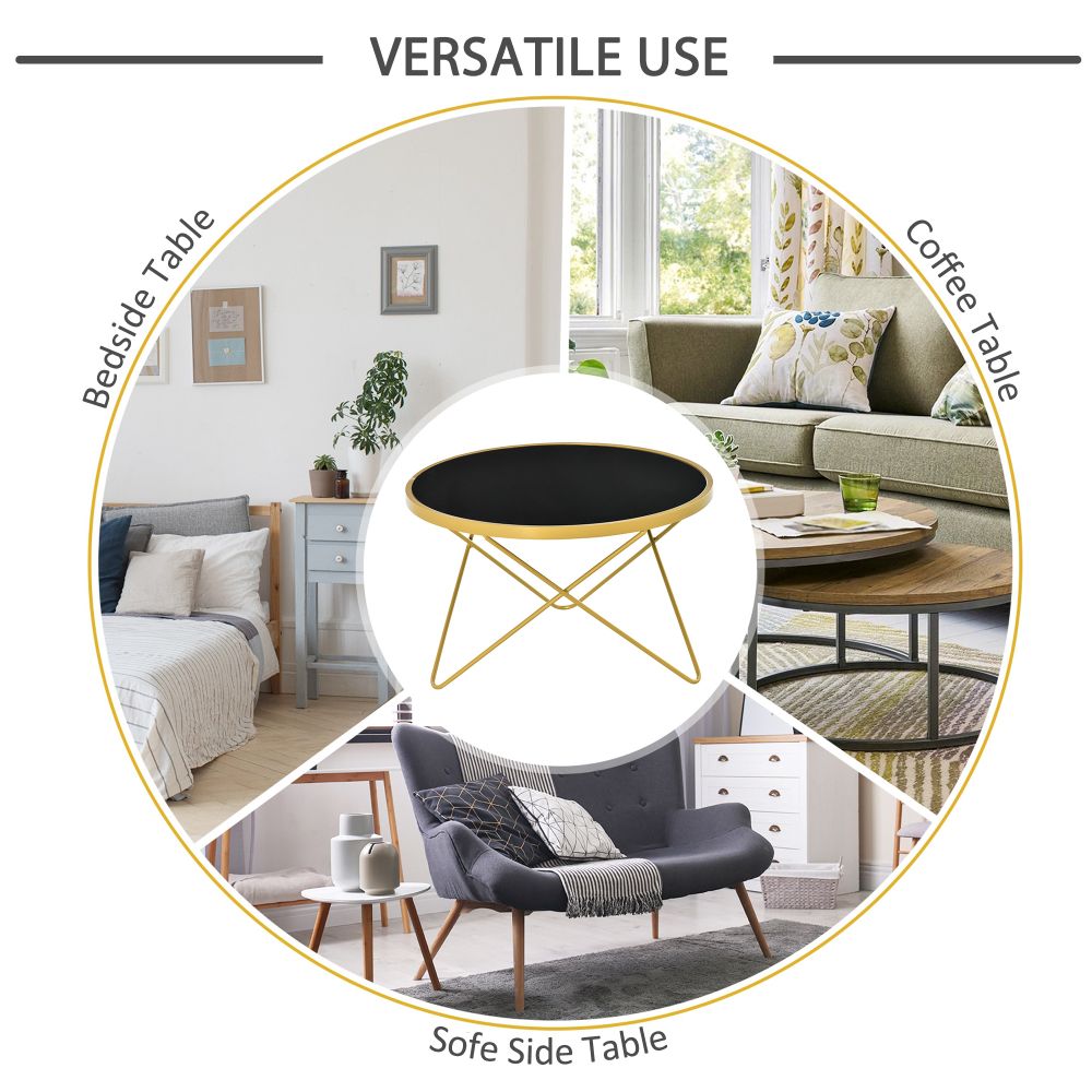 Tempered Glass Coffee Table Art Deco Side End Table w/ Hairpin Legs 65x65x40cm