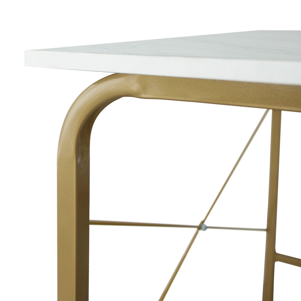 Office Wooden Computer Desk, Study Writing Table, White Faux Marble