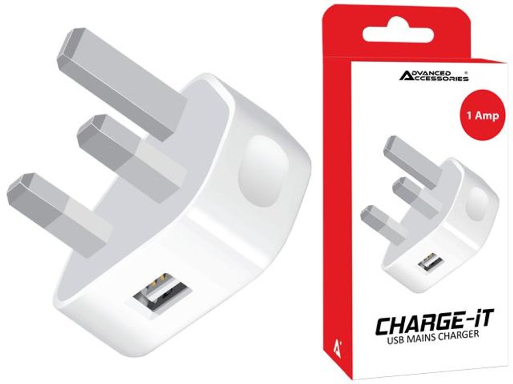Advanced Accessories USB Mains Charger 1amp White