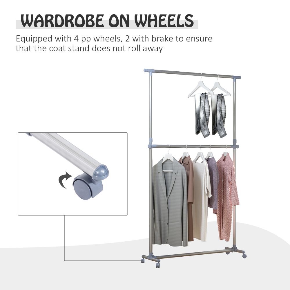 Adjustable Clothes Hanger Storage Clots Rail Garments Shelf Wheels