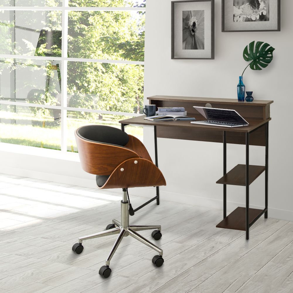 35" Wooden Home Office Study Computer Desk & Shelves Brown