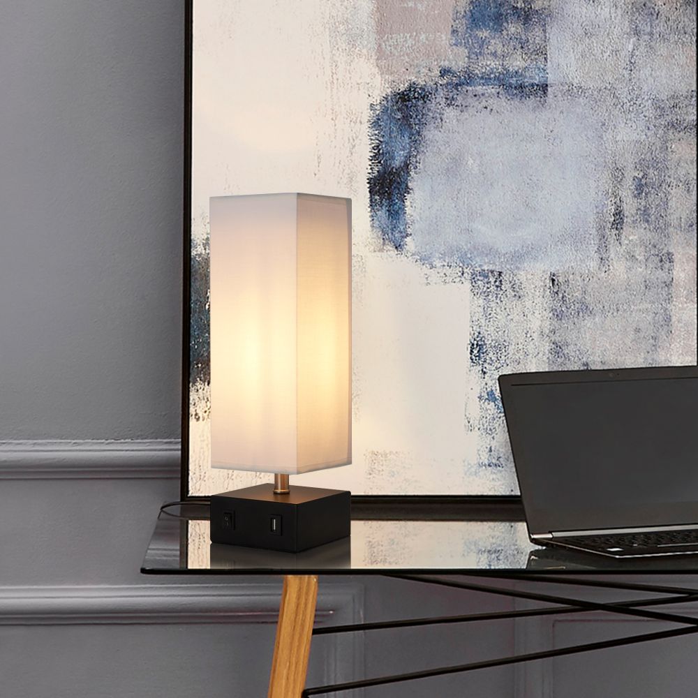 Colette  Modern Table Standing Lamp with Built-In USB Port, White