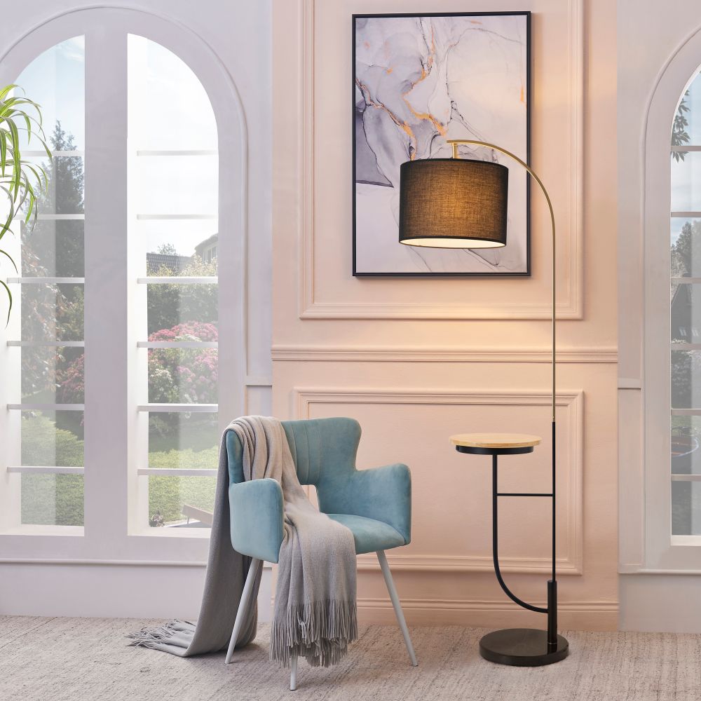 Versanora  Arc Floor Lamp with USB Port, Black / Gold, Metal, VN-L00071B-UK
