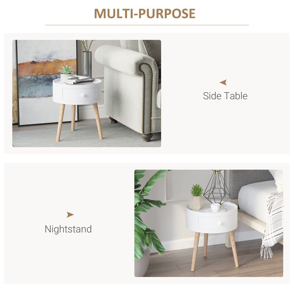 Coffee Table Furniture Bedroom Round Corner Drawer Storage Unit White Office