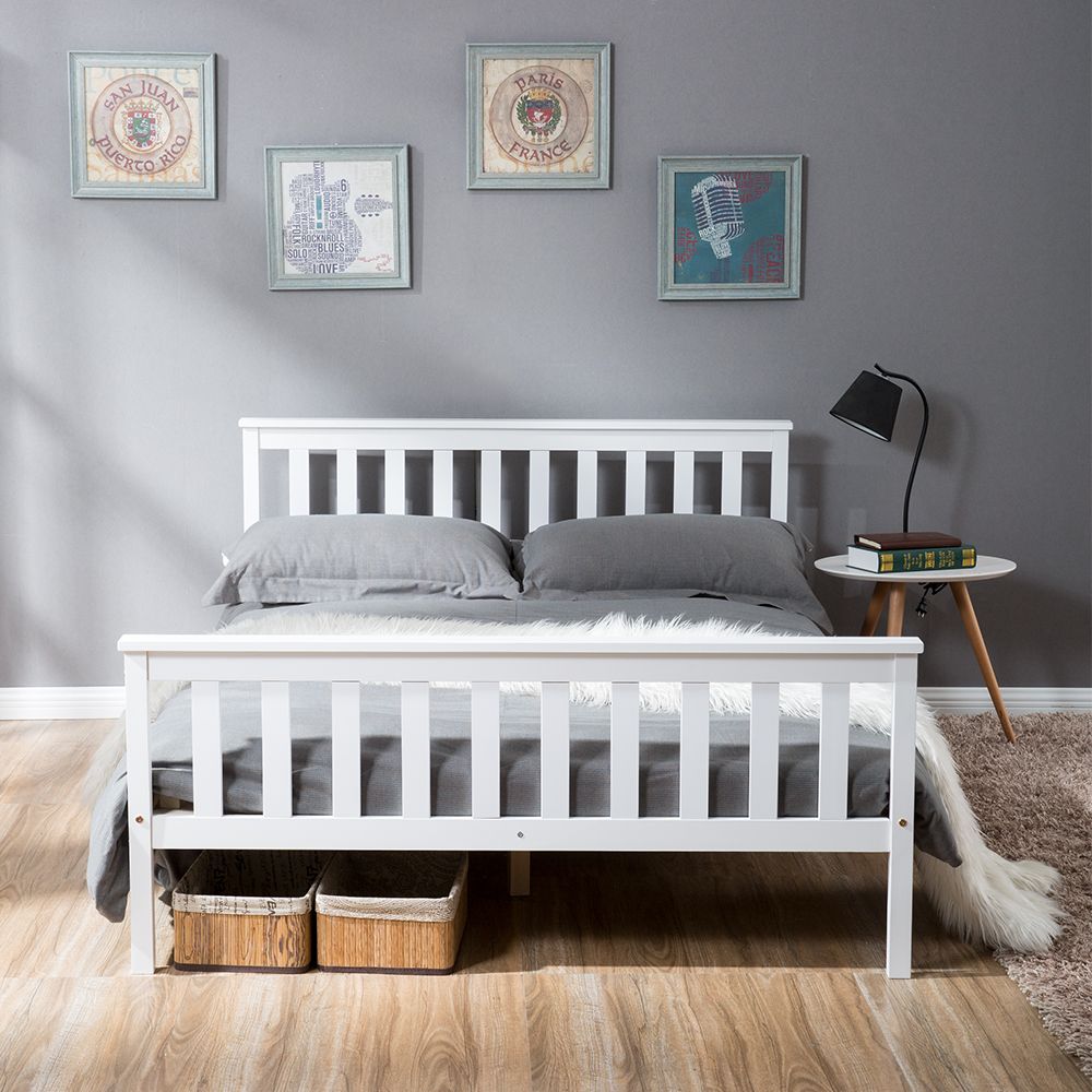 Double Bed Wooden Frame 4ft6 Double Wooden Bed in White