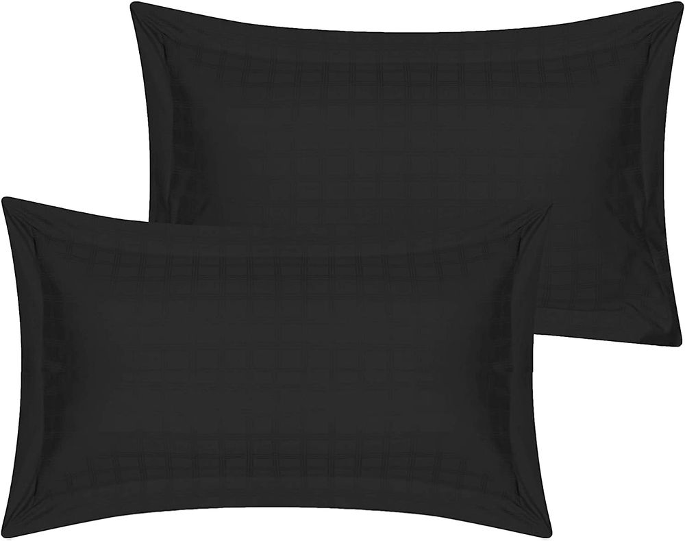 400TC 100% Cotton Satin Stripe Check Pillowcase Pair Black