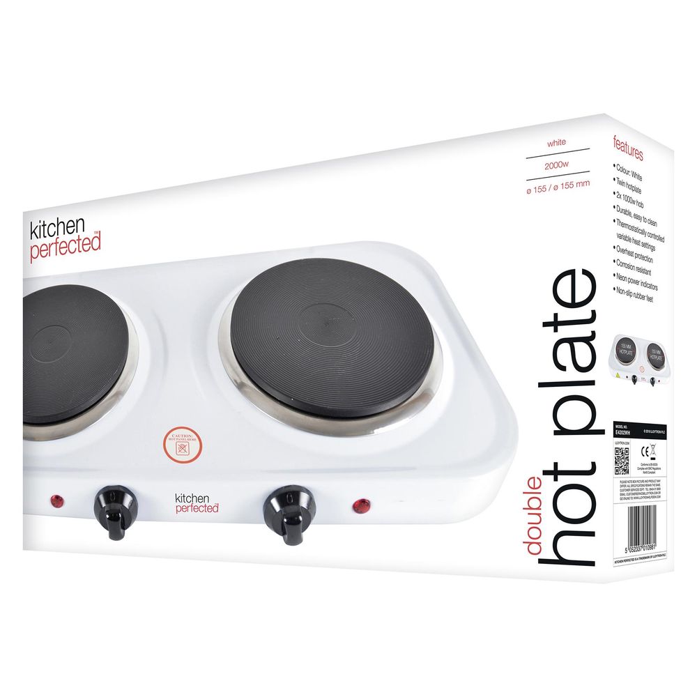 Kitchen Perfected Electric 2000W Hot Plate Portable Table Top Cooker Hob - White