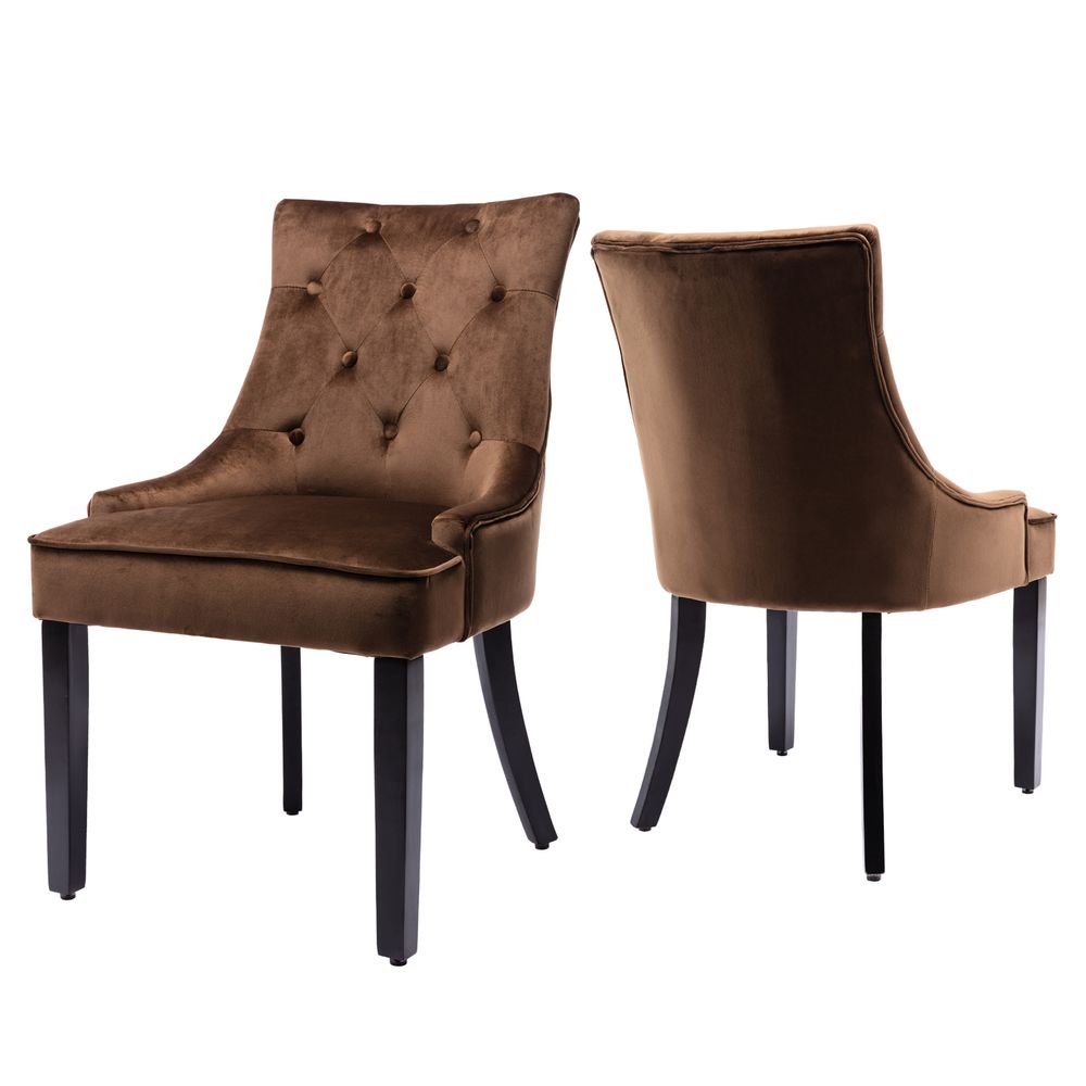 Dining  Chairs in Solid Wood & Brown Velvet