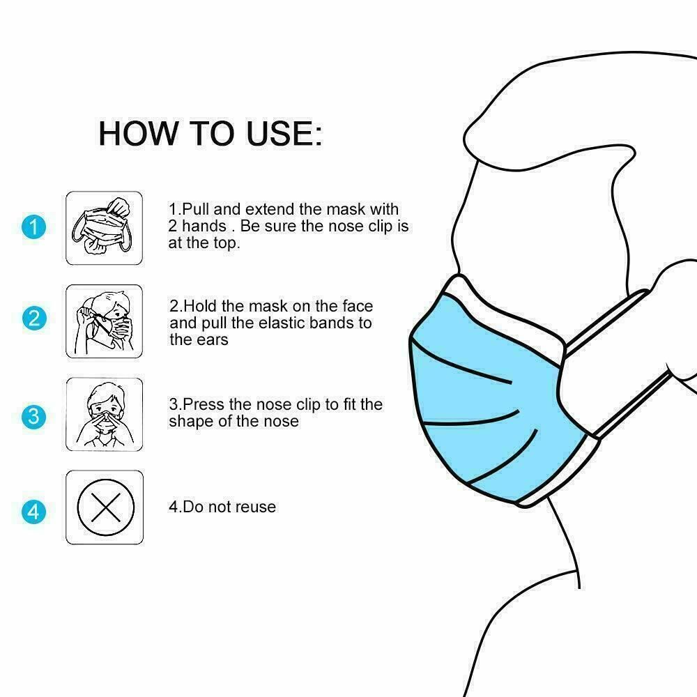 50Pk Disposable Face Mask  3 Layer Breathable & Comfortable Filter Safety Mask