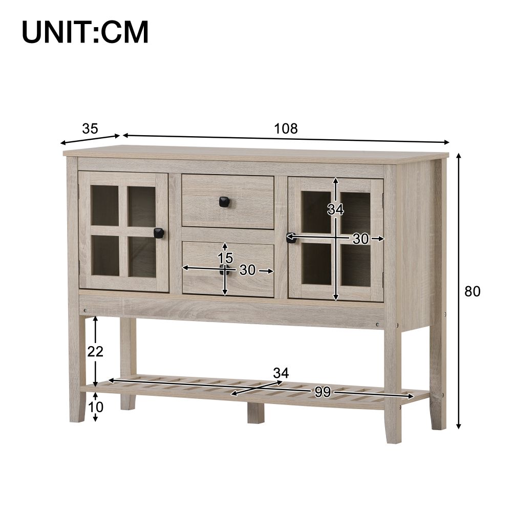 2 drawers & 2 doors Sideboard, Kitchen Buffet, Cupboard Storage Cabinet