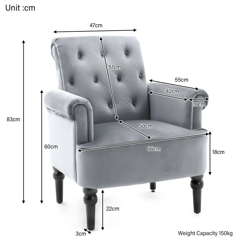 Accent Chair Tufted Button with Arms Upholstered Velvet Chair & Solid Wood Legs