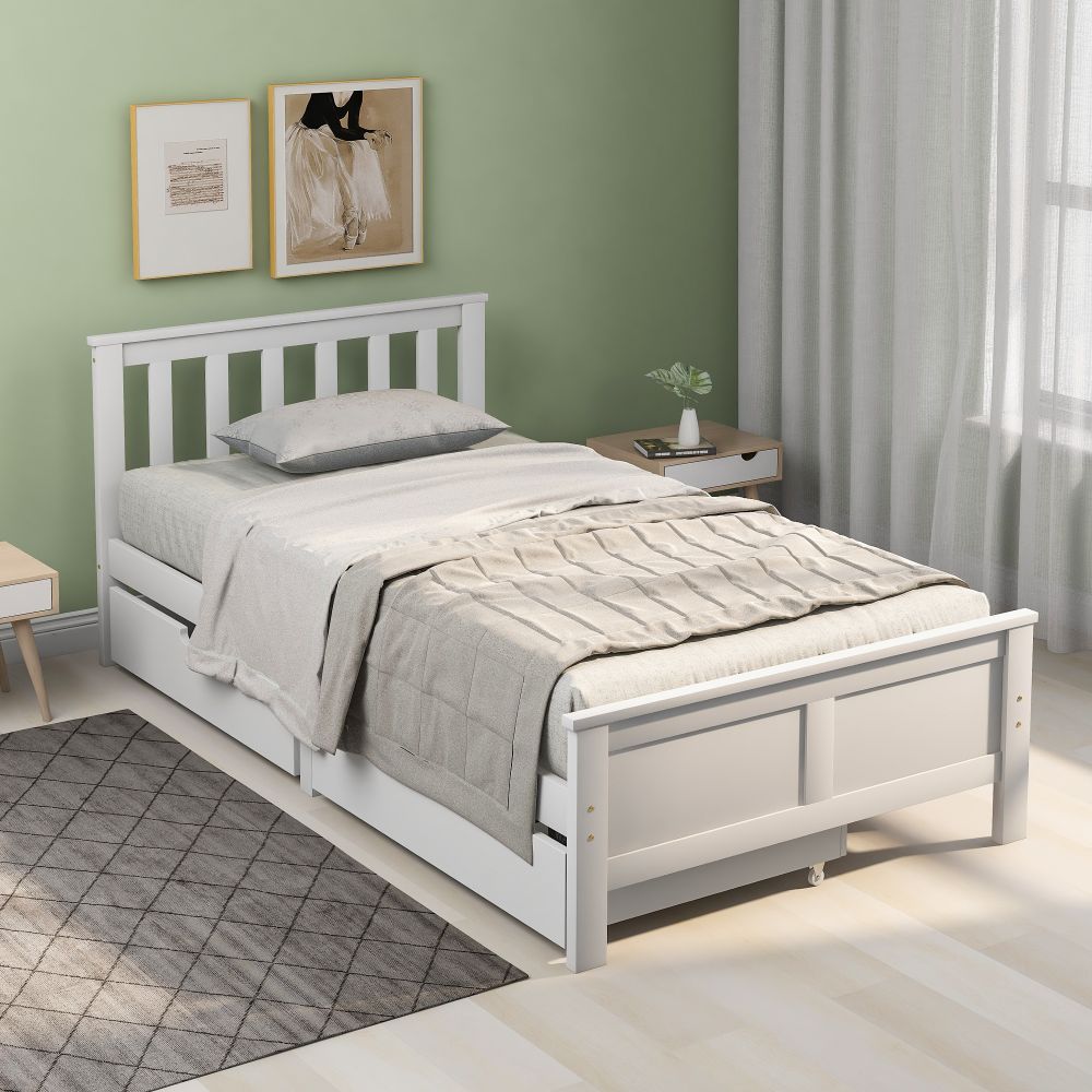 Wooden Solid White Pine Storage Bed with Drawers Bed Furniture Frame