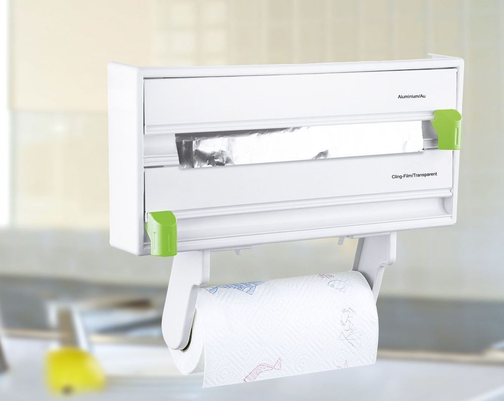 3 in 1 Wall Mounted Kitchen Dispenser for Aluminium Foil, Cling Film and Kitchen Roll