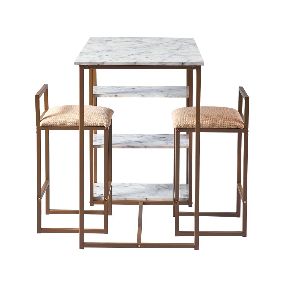 Breakfast Dining Set, Bar Table & 2 Padded Stool Chairs & Storage