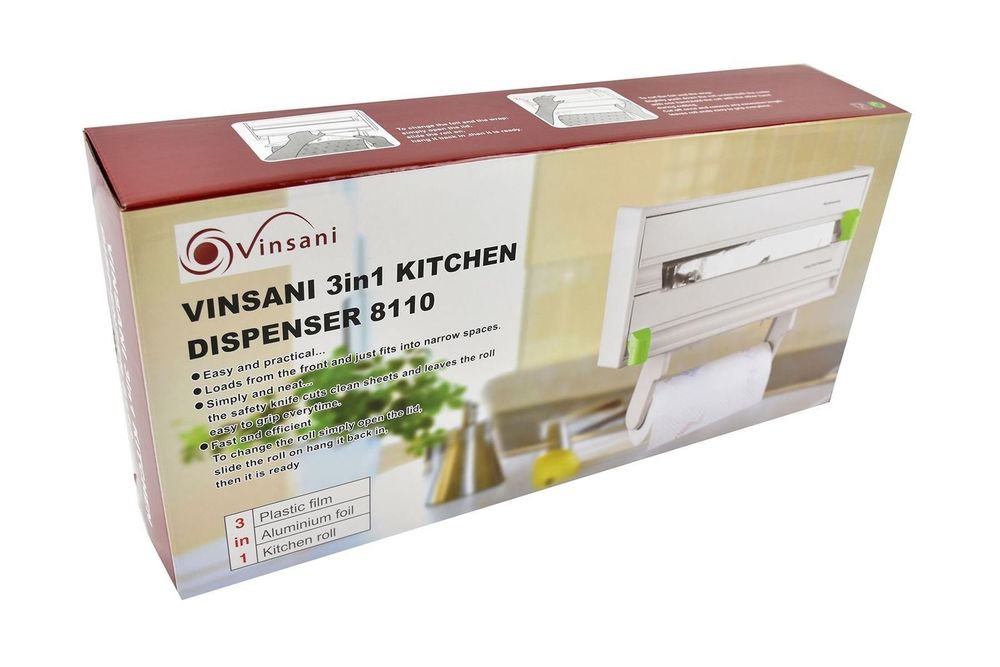 3 in 1 Wall Mounted Kitchen Dispenser for Aluminium Foil, Cling Film and Kitchen Roll