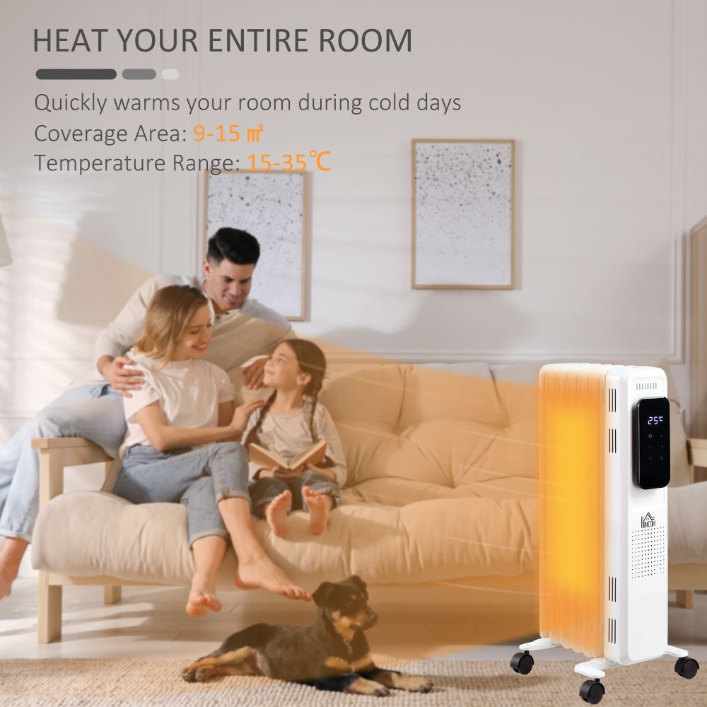 1630W Oil Filled Radiator, 7 Fin Portable Heater w, Timer Remote Control White